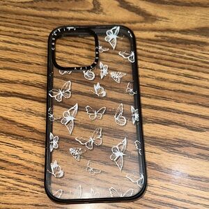 Black Phone Case with Silver Charms and Transparent Design